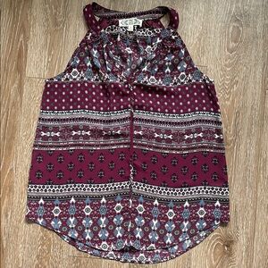 Pink Rose boho printed tank/blouse, small
